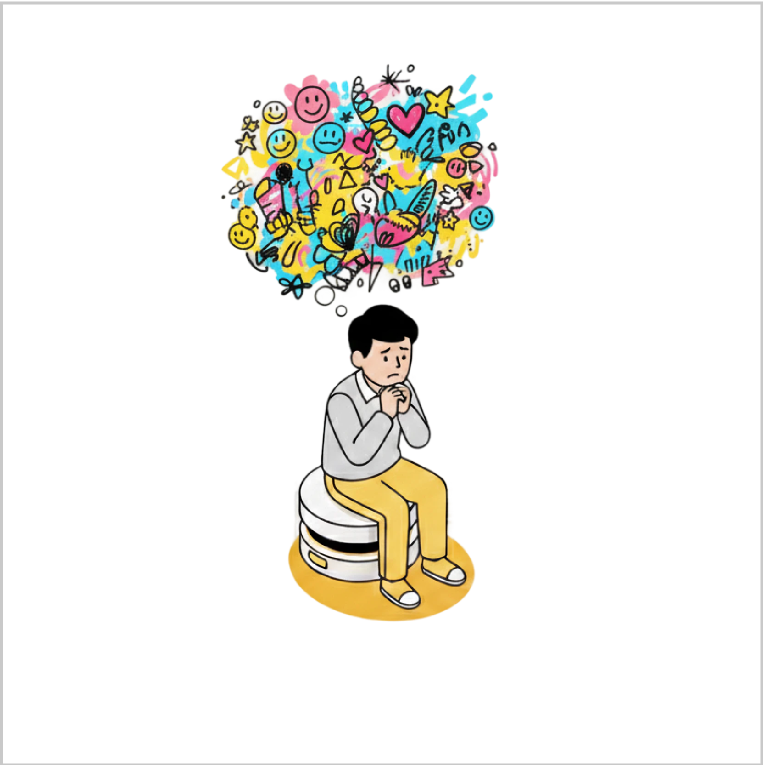Illustration of a student feeling overwhelmed by social thoughts.